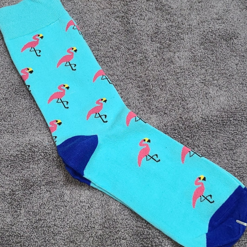 Pink flamingos! Blue toe socks - Picture 3 of 16